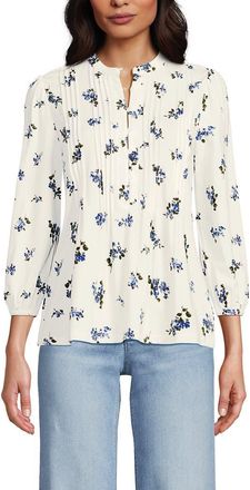 Lands End Lightweight Jersey Button Pintuck Top in Ivory/blue Bouquet at Nordstrom, Size Small