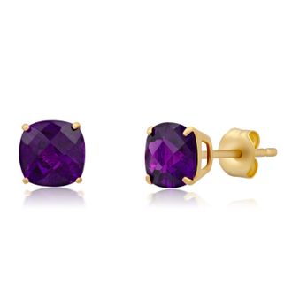 MAX + STONE 14k Yellow Gold 6MM Cushion Cut Gemstone Stud Earrings