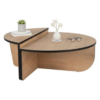 Dmora Mesa De Caf&eacute; Feglino, Mesa De Centro Baja, Revistero Para Sof&aacute;, Estante De La Sala De Estar, 90x60 H35 Cm, Roble Y Negro - Dmora