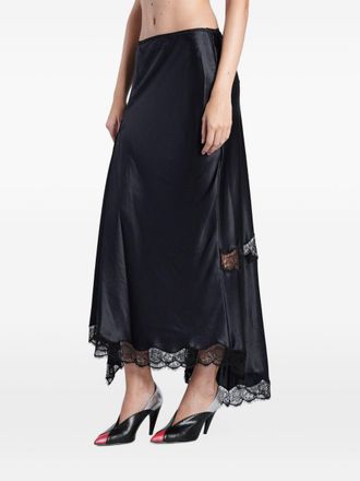 Isabel Marant Satin Lace-Trim Asymmetric Skirt - Black