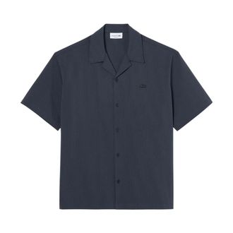 Lacoste Short Sleeve Shirts, male, Blue, Size: S/M Relaxed Fit Seersucker Shirt