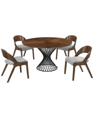 Armen Living Cirque And Polly 5Pc Walnut Round Dining Set