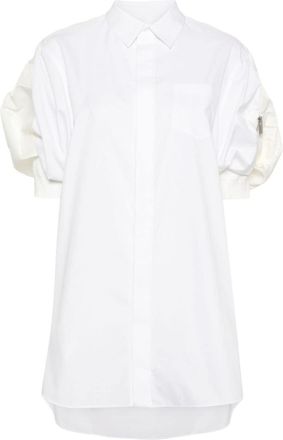 sacai puff-sleeve poplin minidress - women - Cotton/Polyester/Nylon/Polyester - 3 - White