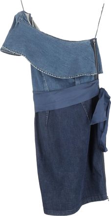 Lanvin Lanvin mini-jurk met &eacute;&eacute;n schouder in blauwe denim