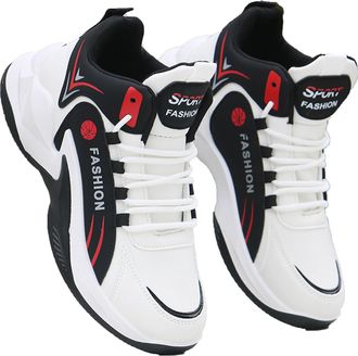 Generic Unisex Casual Lightweight Shoes for Running Walking - Breathable Competition Training Basketball Sneakers for Men (Black [Leather],7.5)