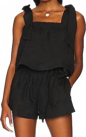 Something Navy Tie Shoulder Top In Black