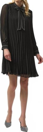 Joseph Ribkoff Studded Scarf Collar Long Puff Sleeve A-Line Dress In Black