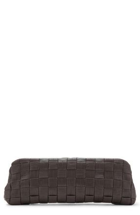 Mango Braided Faux Leather Frame Clutch in Chocolate at Nordstrom