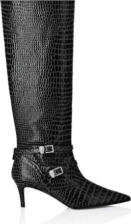 Philipp Plein Laaghakige Laarsjes met Bandjes Cocco Print - Dames - Laarzen met Hak - Zwart - 36 EU - Leer - Schoenen