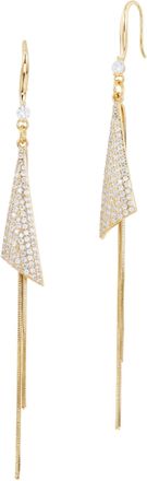 Savvy Cie Jewels GOLD PLATED WHITE CZ TASSLE EAR WIRE EARRINGS