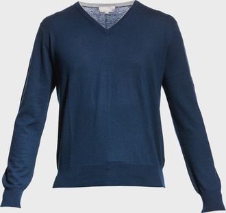 Neiman Marcus Men & apos;s Extra Lightweight Wool-Cashmere V-Neck Sweater