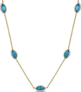 Mimi & Max 2 1/2ct TGW Citrine and 1/4ct TW Diamond Station Necklace in 14k Yellow Gold