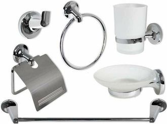 Trade Shop Trade Shop - Set Bagno Moderno In Acciaio Cromato E Vetro Satinato 6 Pezzi Arredo Bagno 69984