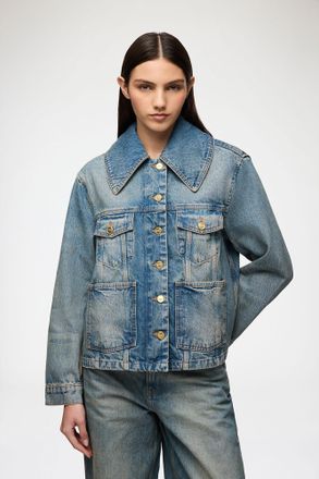 Ganni Blue Rigid Denim Jacket - Size 34 Organic Cotton