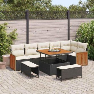 vidaXL Conjunto De Sof&aacute; De Jard&iacute;n 9 Pcs Negro, Crema 100 X 100 X 71 Cm Vidaxl