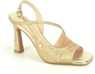 Floris Van Bommel Schoenen, Dames, Geel, 40 EU, Goud Print Sandaal. 7cm