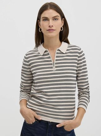 Contemporaine Womens Zippered collar pinstriped sweater
