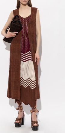 Akep Long Vest With A V-neckline, Womens, Brown