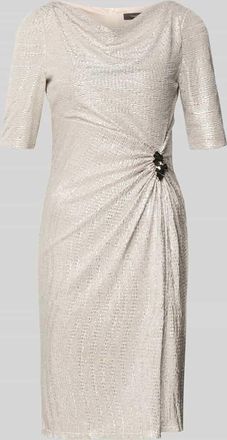 Vera Mont Knielanges Cocktailkleid mit Wasserfall-Ausschnitt in Silber, Gr&ouml;&szlig;e 38