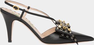 Valentino Garavani Bowow Studded Leather Slingback Pumps