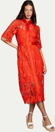 Coast Lace Short Sleeve Shirt Dress in Flame Red at Nordstrom, Size 12