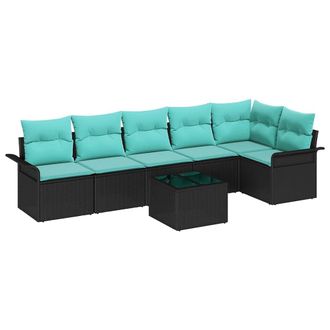 vidaXL Conjunto De Sof&aacute; De Jard&iacute;n Con Coj&iacute;n 7 Pcs Negro Polirat&aacute;n Vidaxl