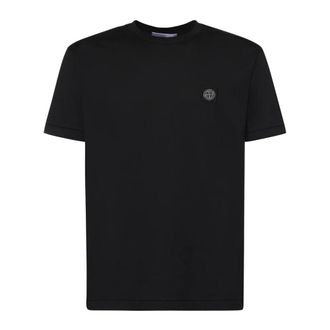 Stone Island T-Shirts, male, Black, Size: M Crew Neck Cotton Jersey T-shirt