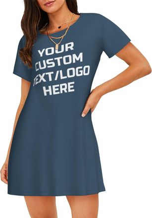 Generic Custom Womens Dress Add Your Text/Image/Photo Personalised Dress Design Your Add Text Logo Customizable for Wife Girlfriend 2XL Blue