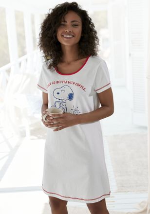 Peanuts Nachthemd PEANUTS, Damen, Gr. 32/34, N-Gr, beige (ecru), Single Jersey, Obermaterial: 100% Baumwolle, unifarben, Basic, Rundhals, abgesteppt, Kleider 