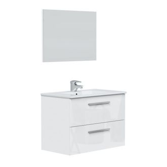 HOMN Mueble de ba&ntilde;o suspendido 2 cajones con espejo, sin lavabo, 80 cm