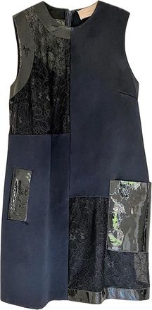 Christopher Kane Colour Block Lace & Leather Panelled Sleeveless Dress Size M