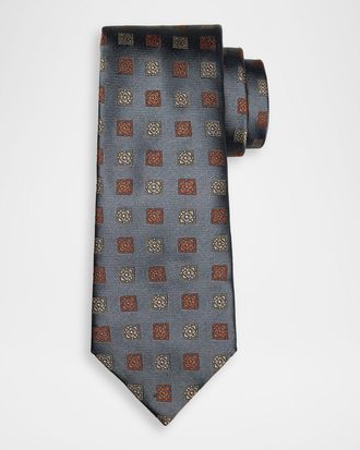 Brunello Cucinelli Mens Geometric Print Silk Tie