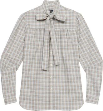Brooks Brothers Micro Check Katoenen Overhemd - Dames - Overhemden - Grijs - M - Katoen - Overhemden