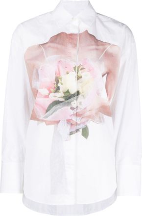 Msgm rose-print poplin shirt - women - Cotton - 40 - White