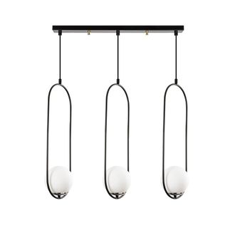 Wonderlamp Regleta de techo 3 estructuras ovaladas colgantes y esferas blancas