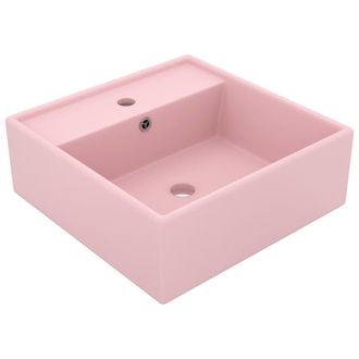 Berkfield Home Luxury Basin Overflow Square Matt Pink 41x41 cm Ceramic