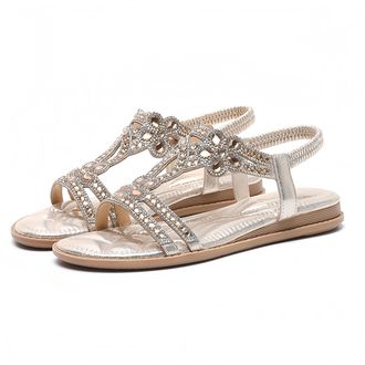Generic Rhinestone Sandals for Women,Womens Sandals Wide Width Comfort Non Slip Casual Summer Flat Sandal 2026 Bohemian Strap Sparkling Jeweled Adjustable Sli