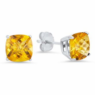 MAX + STONE Sterling Silver Cushion-Cut Checkerboard Gemstone Stud Earrings (8MM)