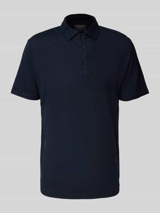 Olymp Level 5 Slim Fit Poloshirt aus Leinen-Mix in Marine, Gr&ouml;&szlig;e M