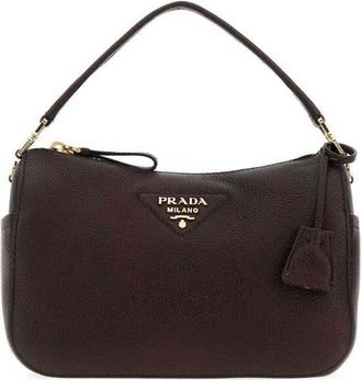 Prada Pebbled Leather Shoulder Bag Brown