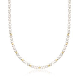 RS Pure by Ross-Simons 4-5mm Cultured Pearl and 3mm 14kt Yellow Gold Bead Necklace