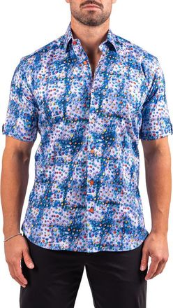 Maceoo Galileo Resistance0330 Blue Short Sleeve Cotton Button-Up Shirt at Nordstrom, Size Xxx-Large