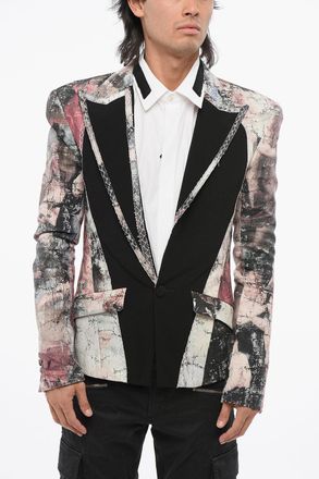 Balmain Giacca a 1 Bottone in Lino a Fantasia Uno Spacco Revers a Lancia Balmain