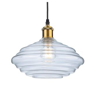Netlighting Logan Dome Pendant Light Antique Brass with Clear Glass in Gold