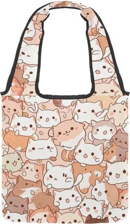 Generic Cute Cartoon Kitten Reversible Canvas Shoulder Tote - Double-Sided Print, 12oz Cotton, 27cm Drop, Fold-Flat Bag for Travel, Shopping, Street Outings