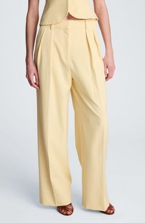 Kenneth Cole Double Pleat Wide Leg Pants in Pastel Yellow at Nordstrom, Size 14