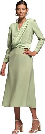 Moskada Groene April Jurk - 46- Elegante Midi Stijl - Dames - Casual kleedjes - Groen - XL - Satijn - Kleedjes