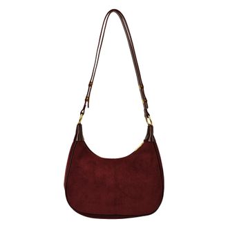 Generic Women Frosted PU Hobo Shoulder Bag Solid Color Saddle Bag Travel Work(Wine Red) (Wine Red)