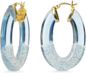 Gold & Honey Womens Glitter Flat Oval Lucite Hoop Earrings In Blue & Silver