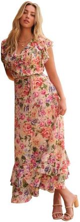 Roaman's Chiffon Wrap Maxi Dress in Blush Multi at Nordstrom, Size 18